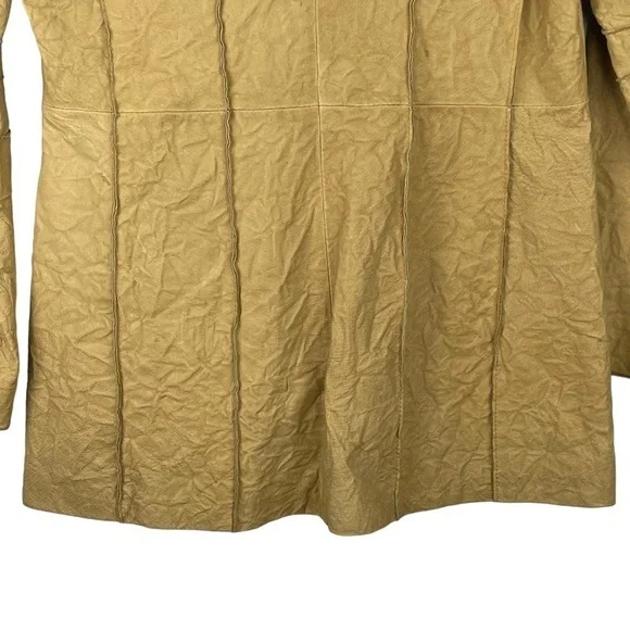 WILSONS LEATHER TAN DISTRESSED CRINKLE BUTTON DOWN NOTCH COLLAR BLAZER JACKET - Picture 9 of 15